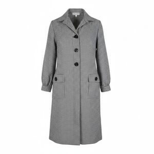 Talbots Coat Dress Size 8 Black White Houndstooth Side Slits Pullover Pockets